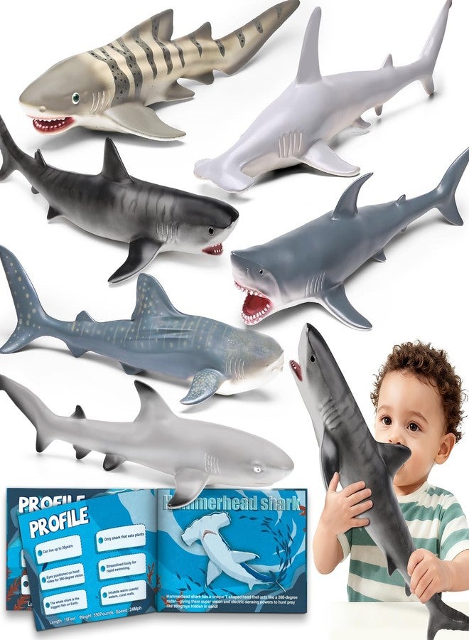 MOEAWS 6 Pack Large Size Shark Toys(15-16 Inch) with Educational Booklet, Soft Plastic Figurines, Party Decoration, Under The Sea Creature Toy, Ocean Animal Figure for Kid Boy Girl Toddler, Cake Toppers - Image 1